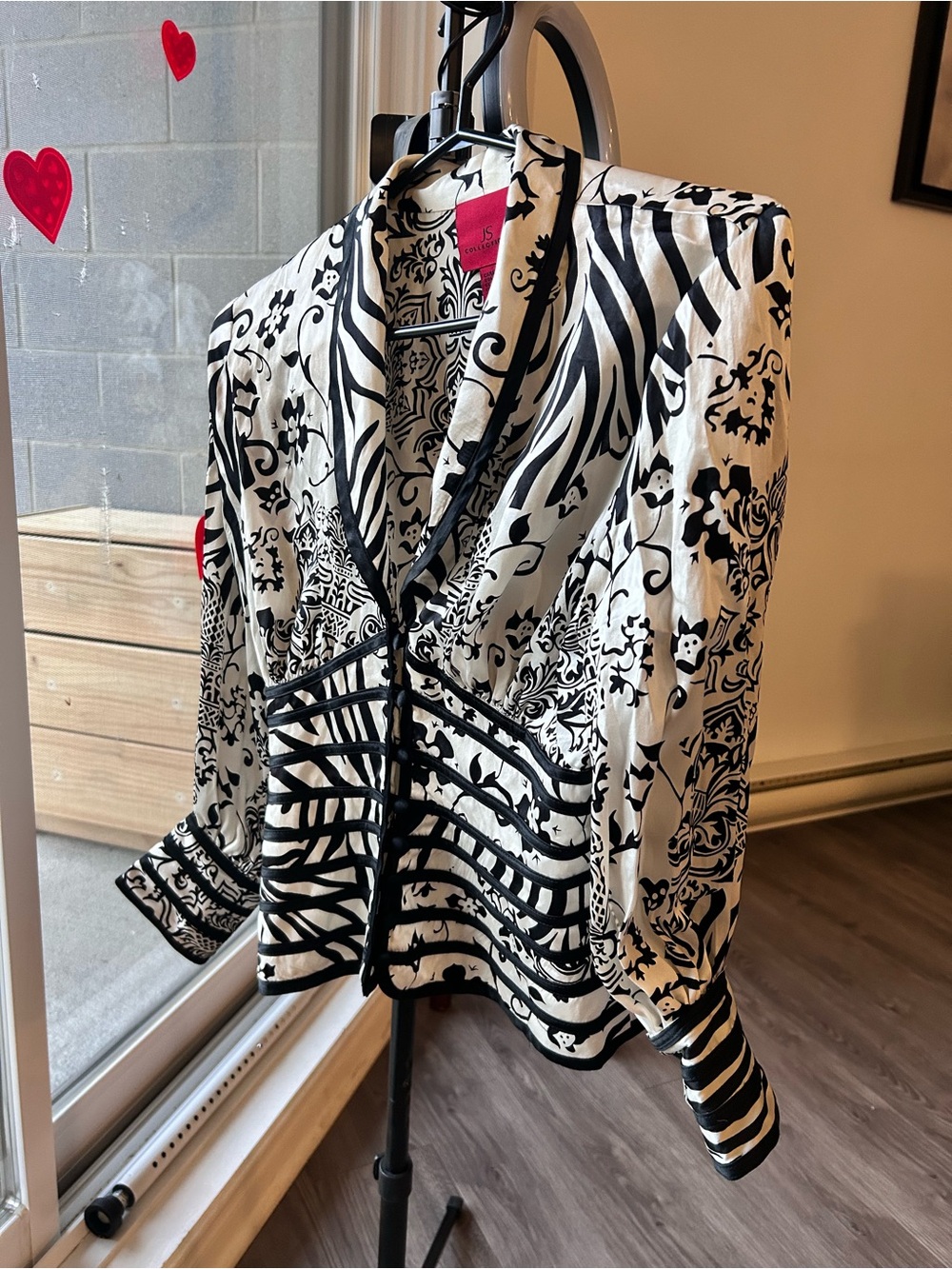 100% Silk Black and While Printed Structured Blouse